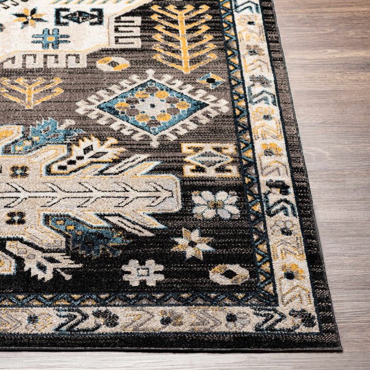 Ivory, Blue, Gray and Charcoal Traditional Washable Area Rug - The Rug Decor