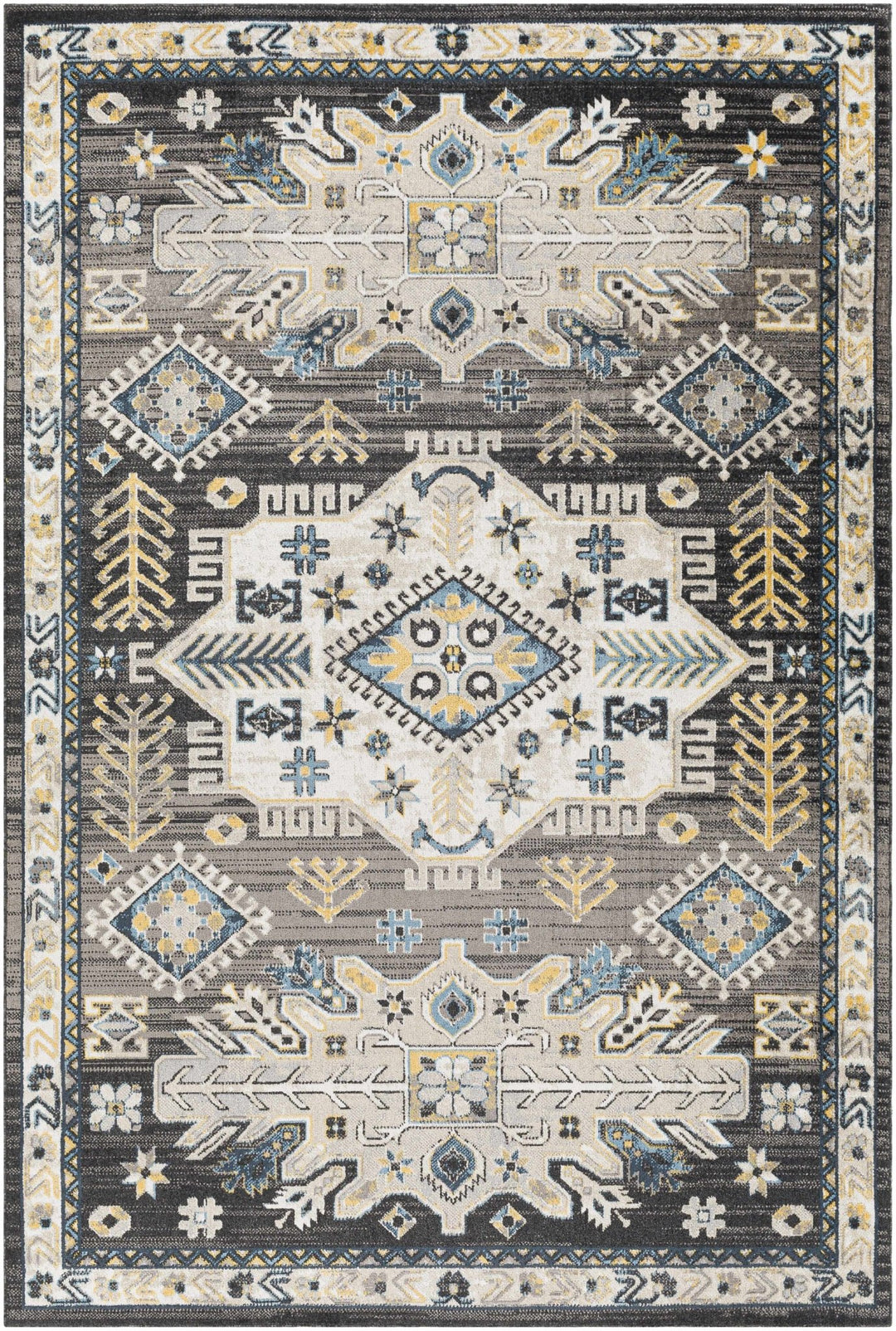 Ivory, Blue, Gray and Charcoal Traditional Washable Area Rug - The Rug Decor