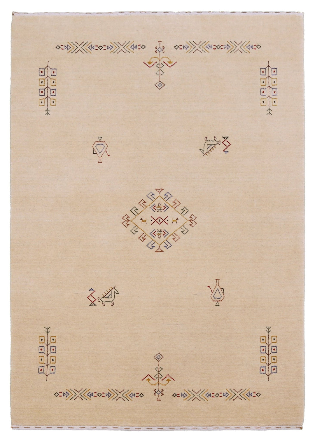 Ivory Border Patterns Hand Loomed Wool Area Rug - The Rug Decor