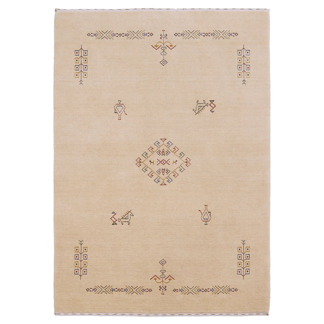 Ivory Border Patterns Hand Loomed Wool Area Rug - The Rug Decor