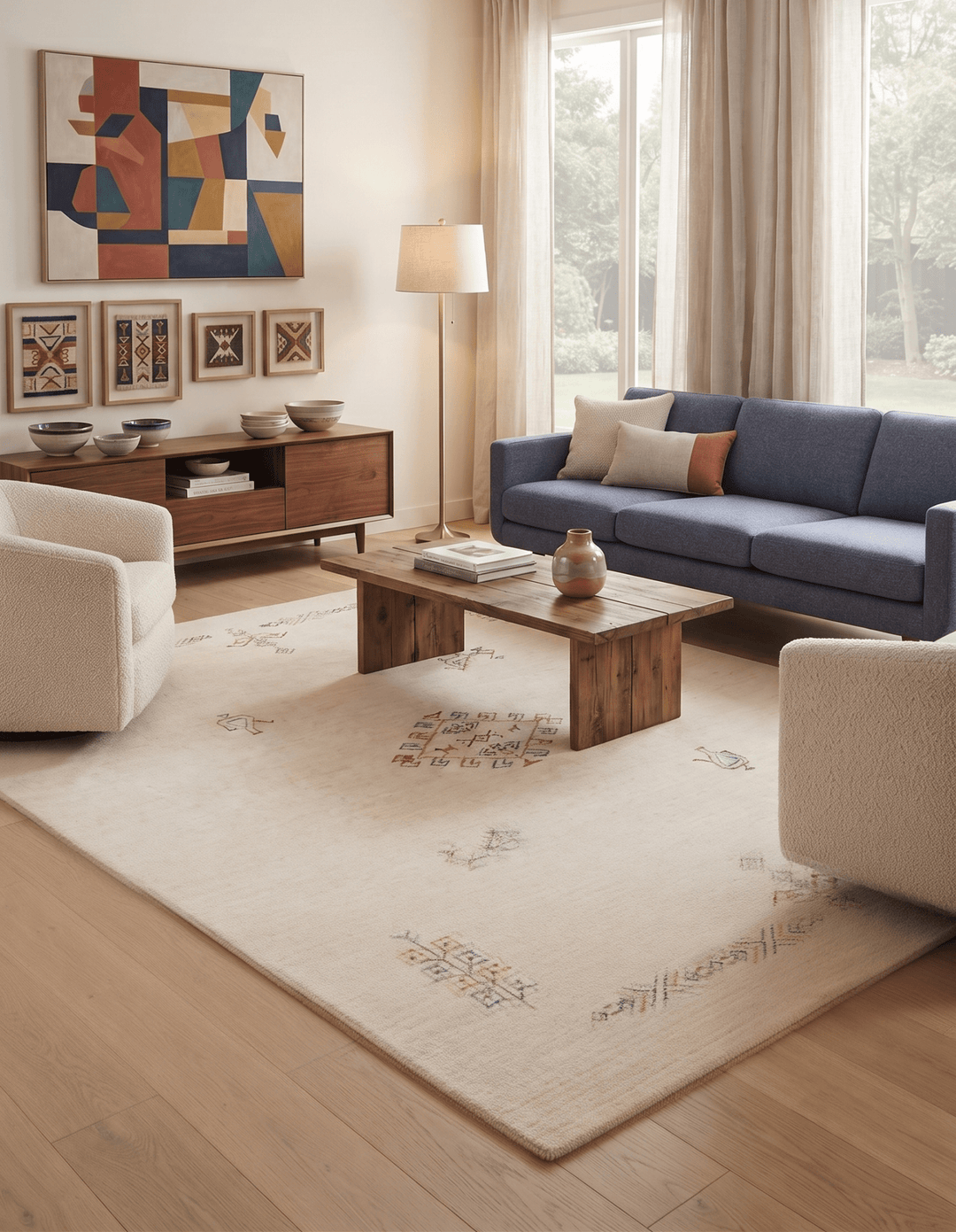 Ivory Border Patterns Hand Loomed Wool Area Rug - The Rug Decor