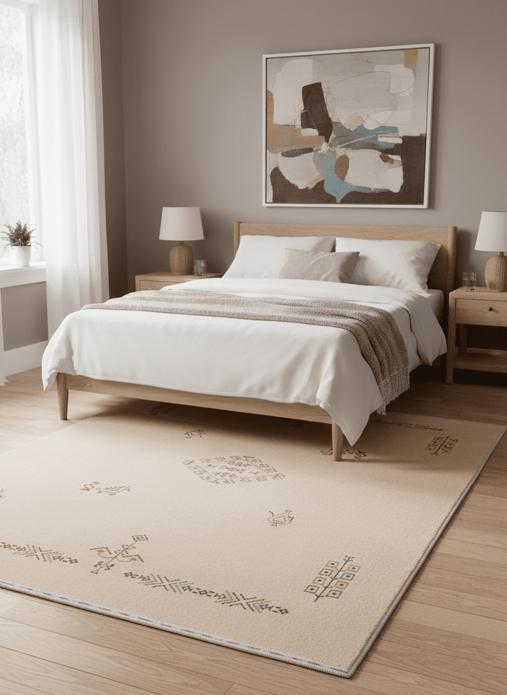 Ivory Border Patterns Hand Loomed Wool Area Rug - The Rug Decor