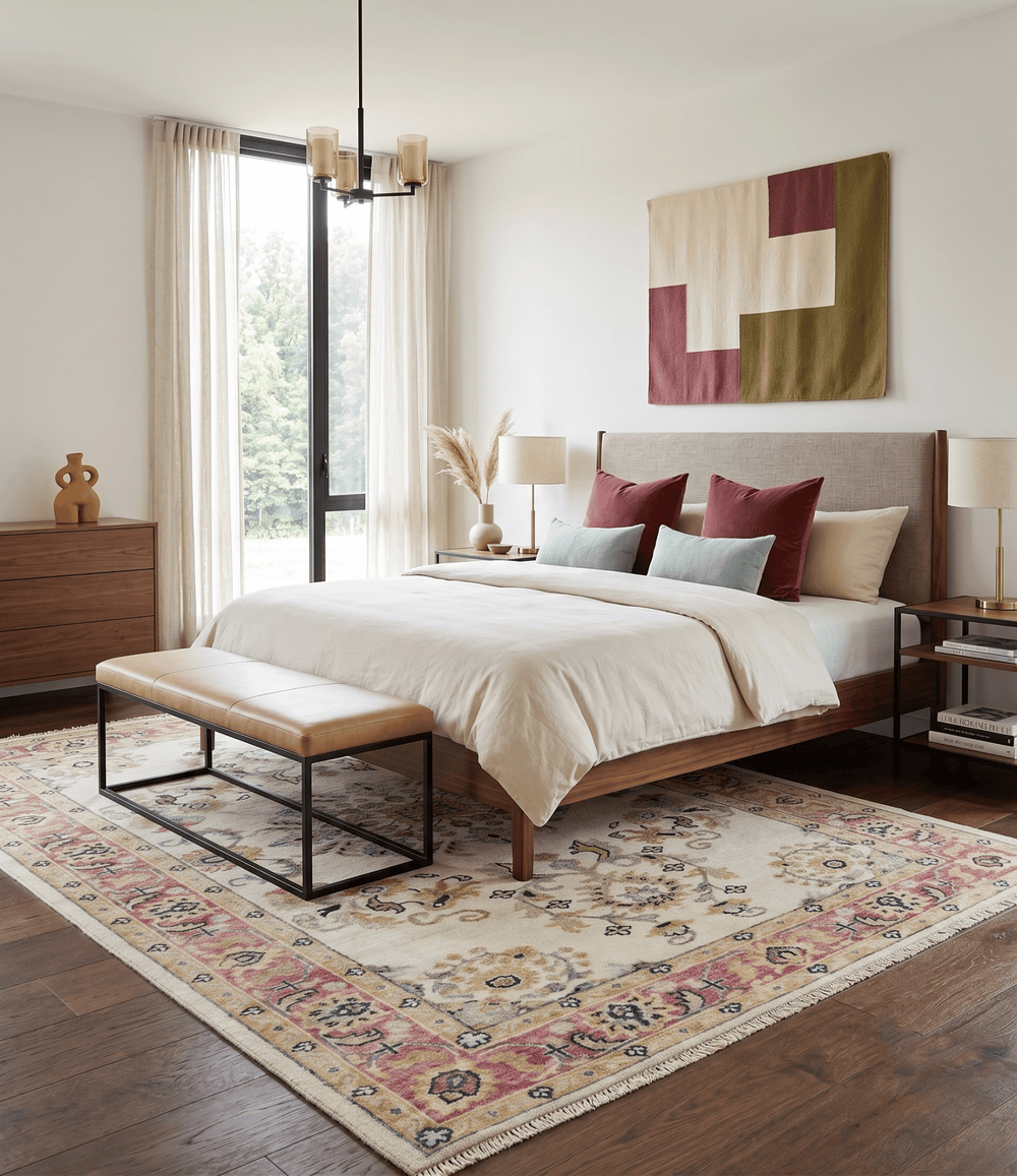 Ivory, Brown, Olive and Charcoal Traditional Heriz Medallion Custom Made Wool Area Rug - The Rug Decor