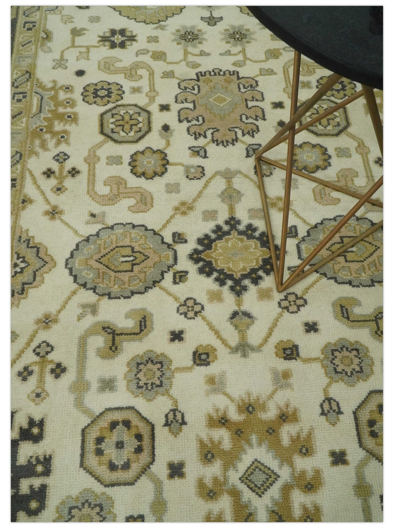 Ivory, Charcoal and Beige 6x9 Hand Knotted Traditional Oriental Oushak wool rug - The Rug Decor