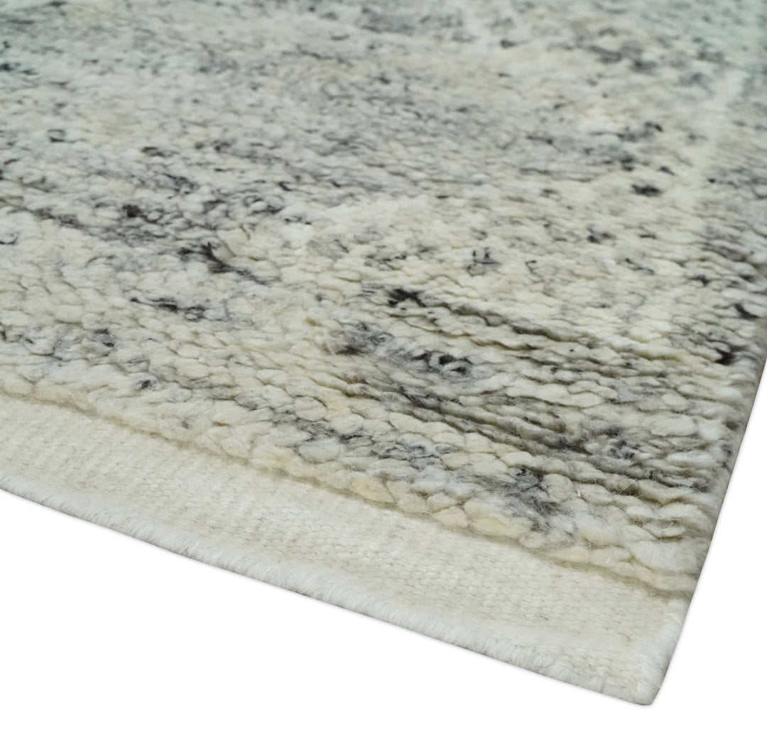 Ivory, Charcoal and Beige 8x10 hand knotted Geometrical wool Area rug - The Rug Decor