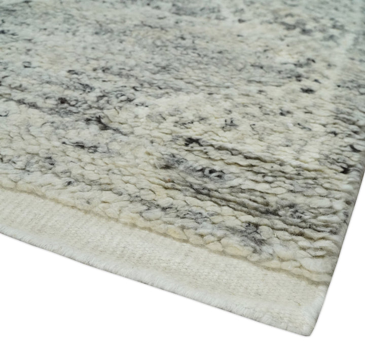 Ivory, Charcoal and Beige 8x10 hand knotted Geometrical wool Area rug - The Rug Decor