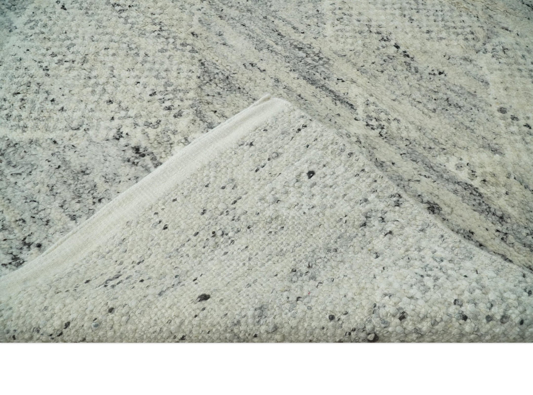 Ivory, Charcoal and Beige 8x10 hand knotted Geometrical wool Area rug - The Rug Decor