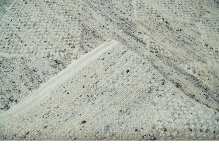 Ivory, Charcoal and Beige 8x10 hand knotted Geometrical wool Area rug - The Rug Decor
