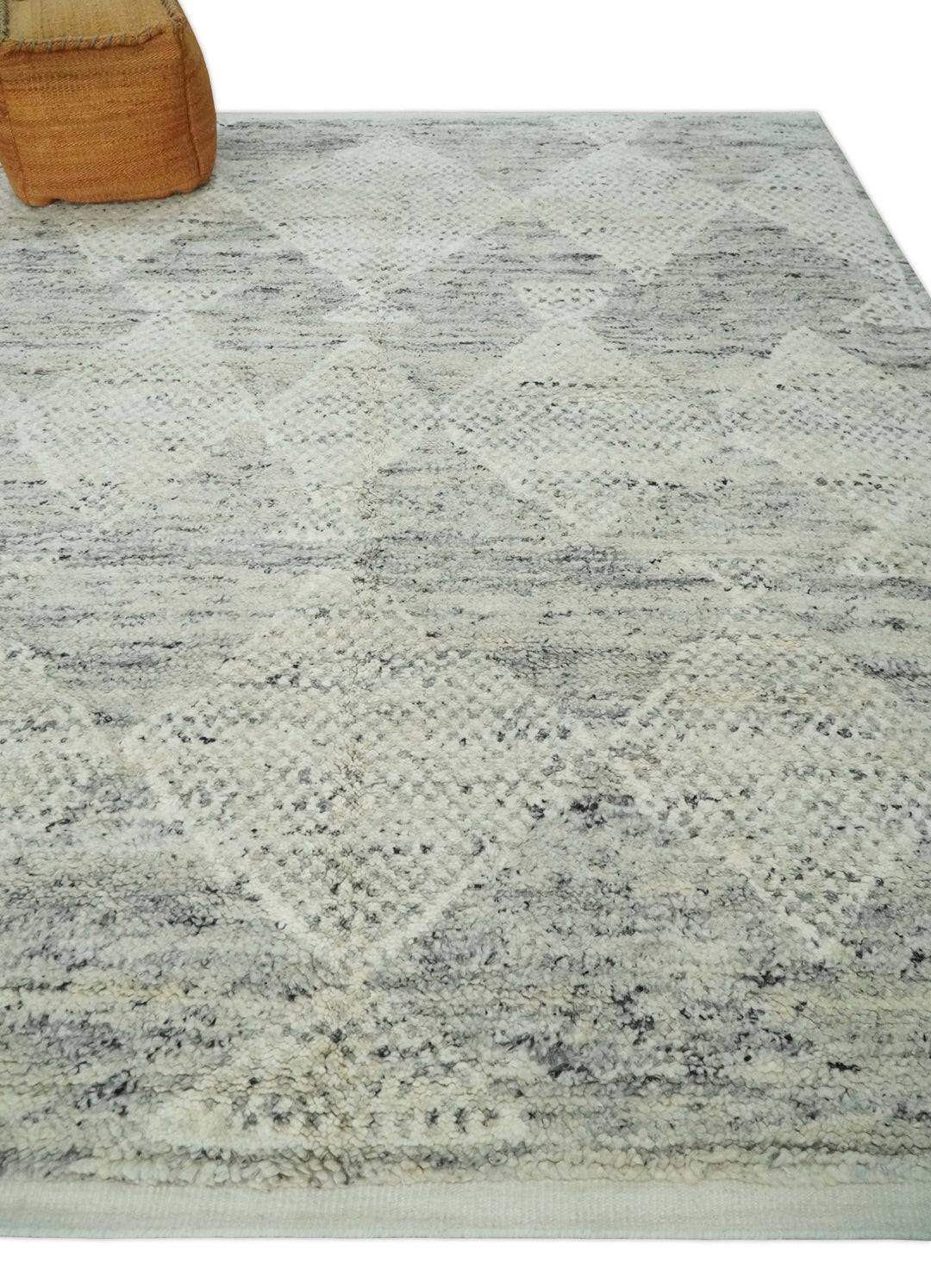 Ivory, Charcoal and Beige 8x10 hand knotted Geometrical wool Area rug - The Rug Decor
