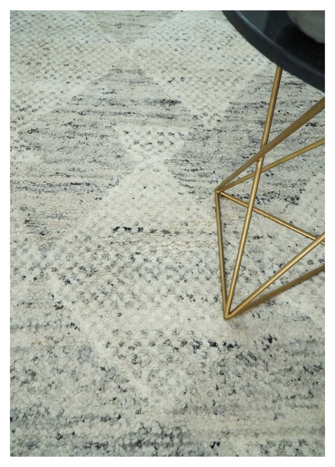 Ivory, Charcoal and Beige 8x10 hand knotted Geometrical wool Area rug - The Rug Decor