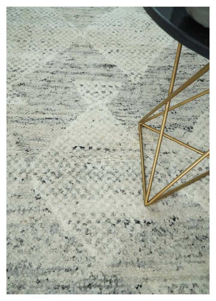 Ivory, Charcoal and Beige 8x10 hand knotted Geometrical wool Area rug - The Rug Decor