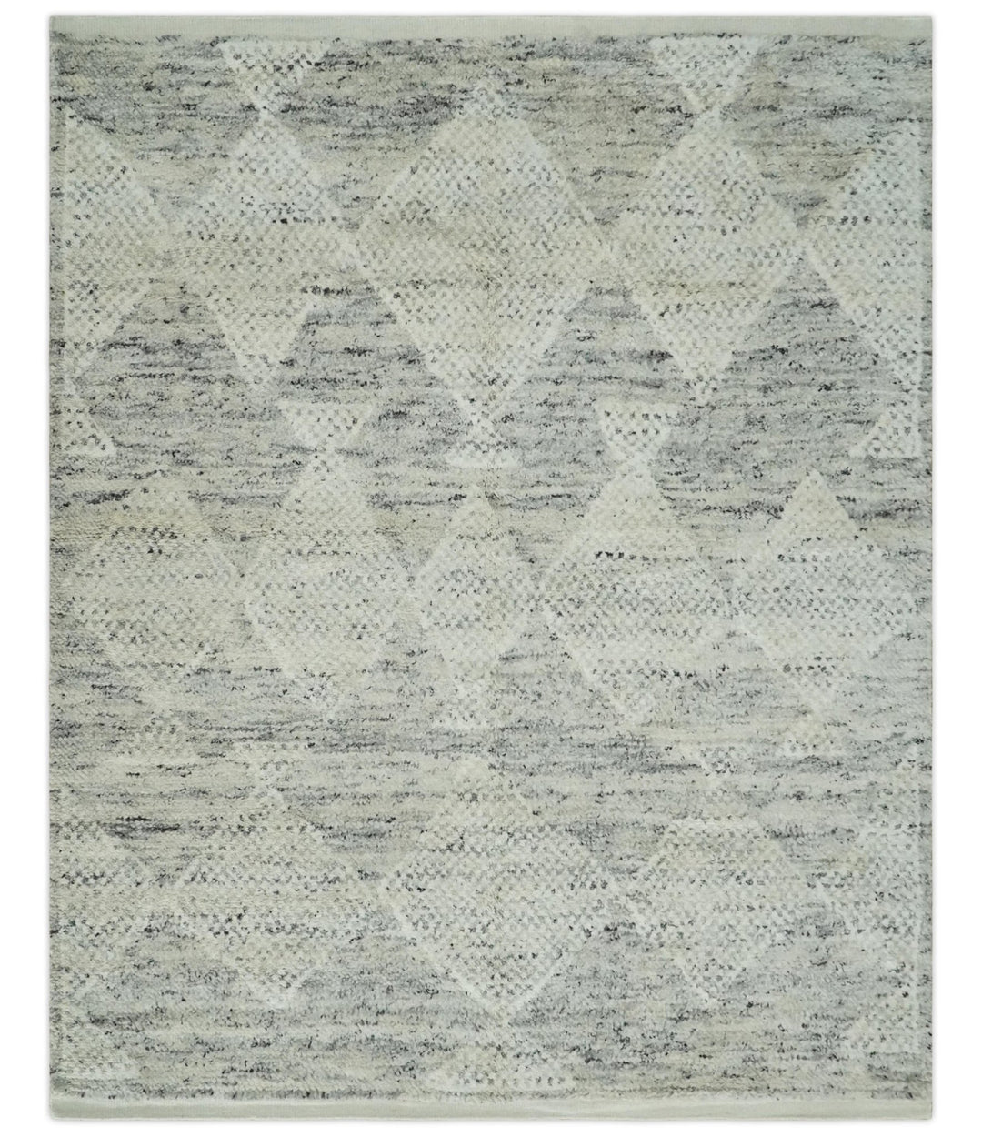Ivory, Charcoal and Beige 8x10 hand knotted Geometrical wool Area rug - The Rug Decor