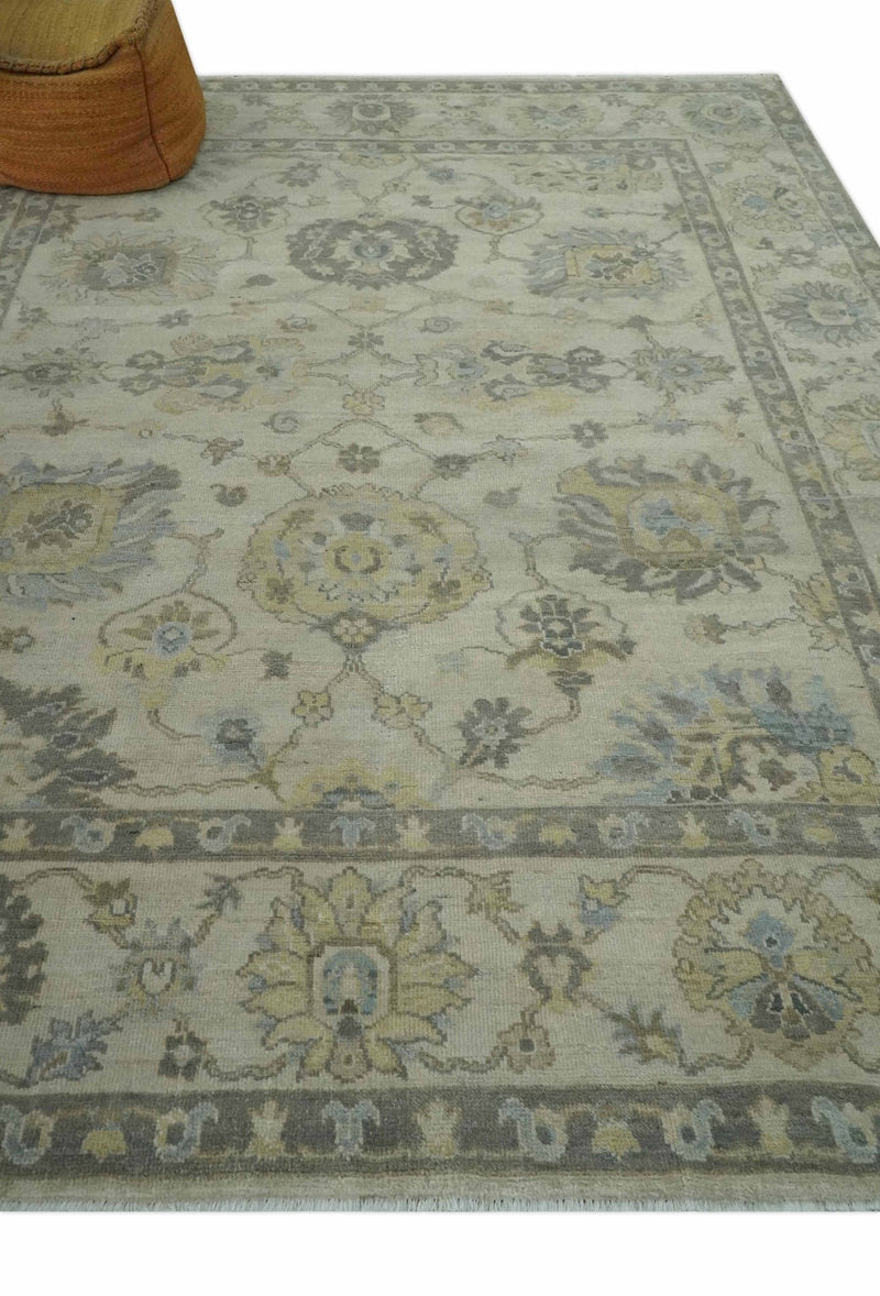 Ivory, Charcoal and Beige Hand Knotted Traditional Oushak Multi size wool rug - The Rug Decor