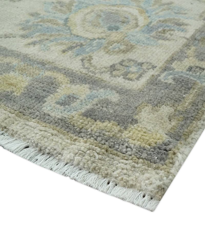 Ivory, Charcoal and Beige Hand Knotted Traditional Oushak Multi size wool rug - The Rug Decor