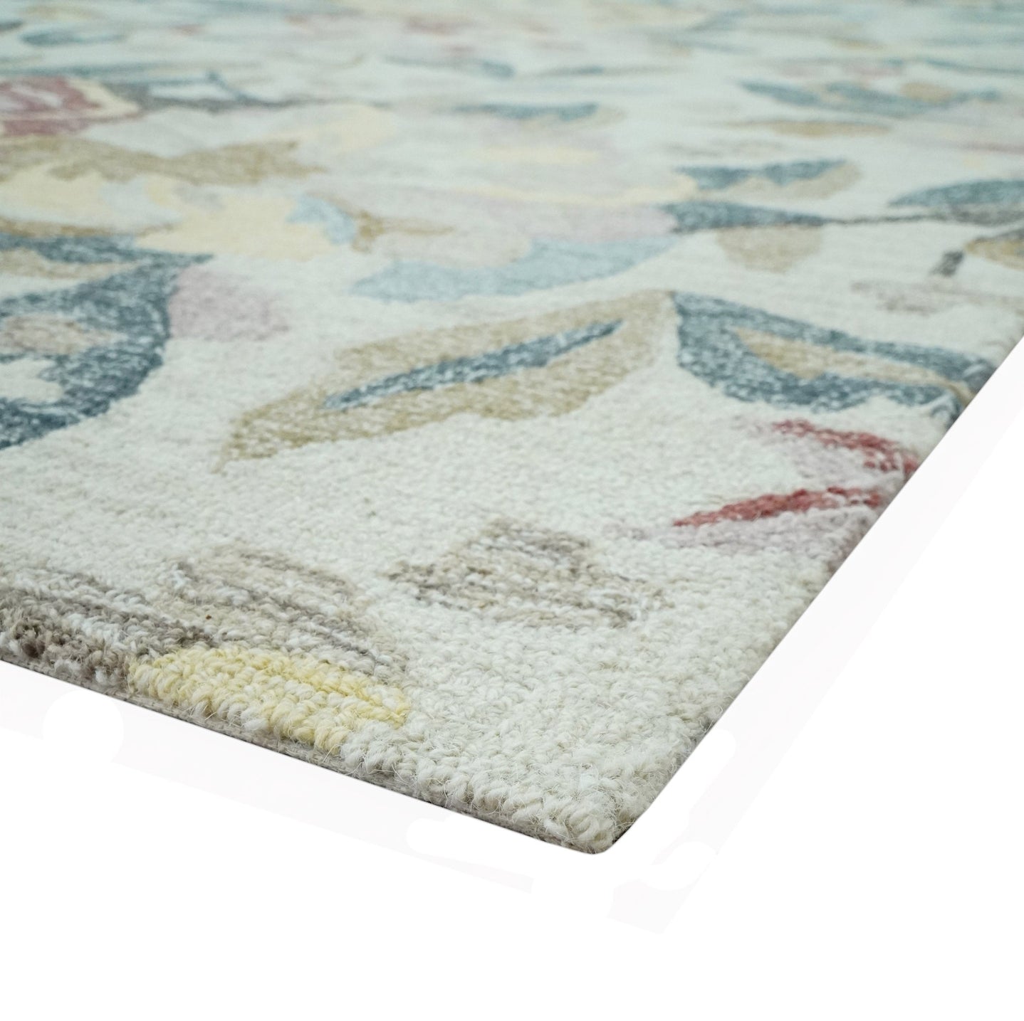 Ivory, Charcoal and Olive Floral Design 8x10 Colorful Hand Tufted wool rug - The Rug Decor