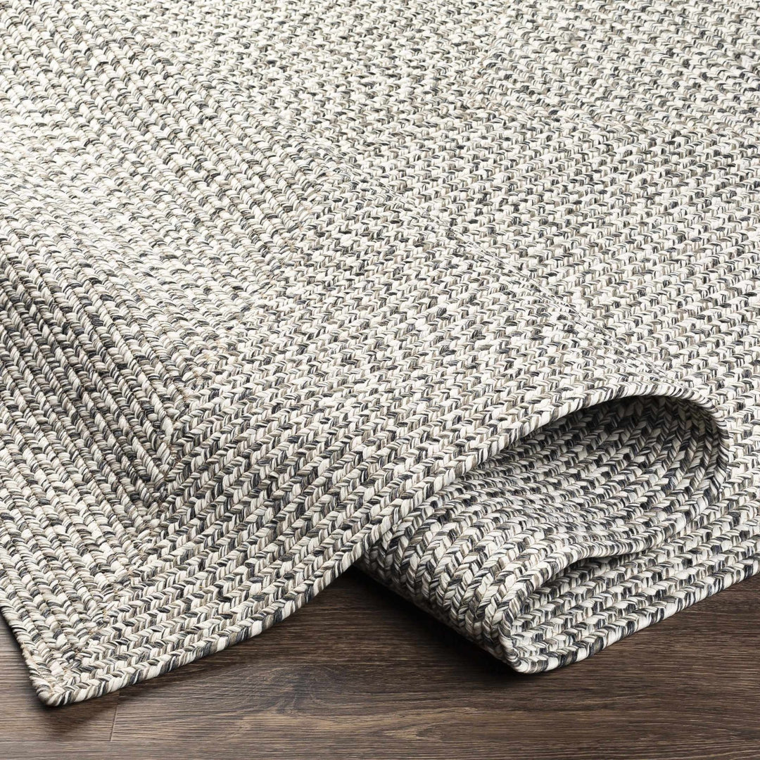 Ivory, Charcoal and Taupe Chevron Design Braided Faux Outdoor safe area Rug - The Rug Decor