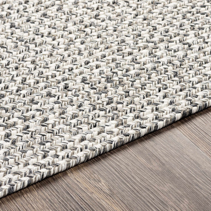 Ivory, Charcoal and Taupe Chevron Design Braided Faux Outdoor safe area Rug - The Rug Decor