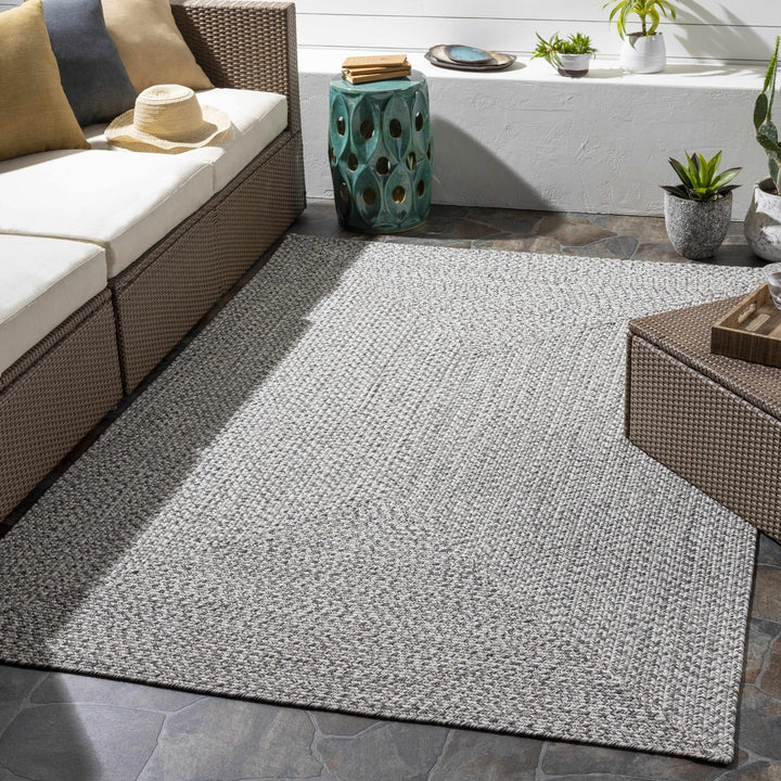 Ivory, Charcoal and Taupe Chevron Design Braided Faux Outdoor safe area Rug - The Rug Decor