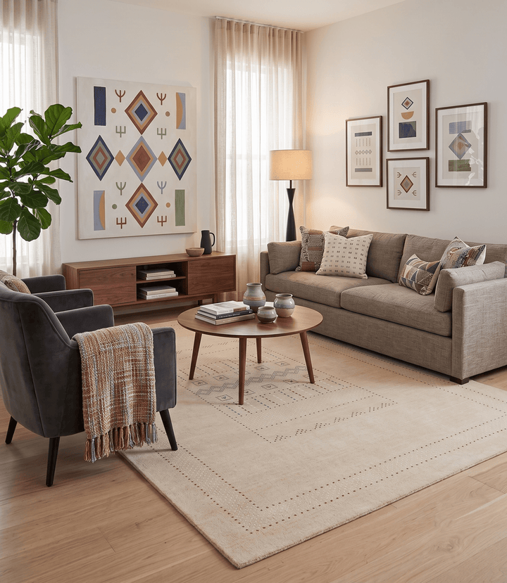 Ivory Contemporary Design Hand Loomed Wool Area Rug - The Rug Decor