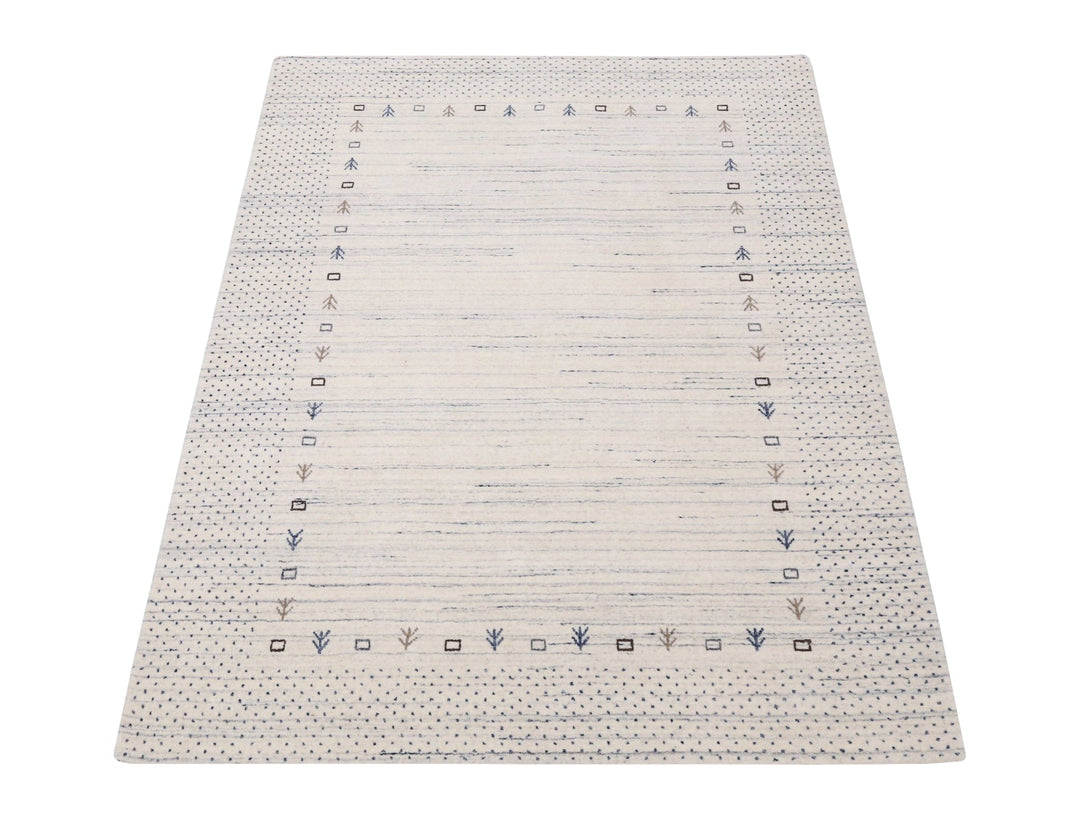 Ivory Contemporary Gabbeh Border Design Hand Loomed Wool Rug - The Rug Decor