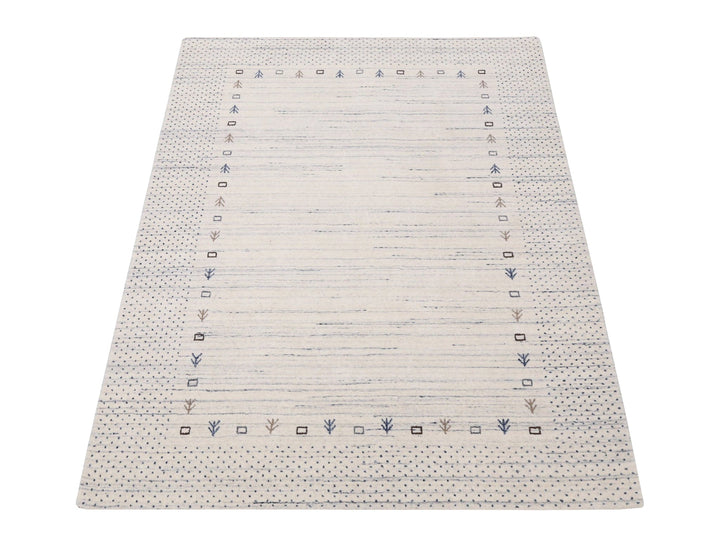 Ivory Contemporary Gabbeh Border Design Hand Loomed Wool Rug - The Rug Decor