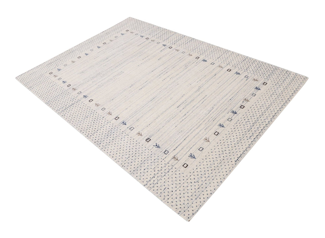 Ivory Contemporary Gabbeh Border Design Hand Loomed Wool Rug - The Rug Decor