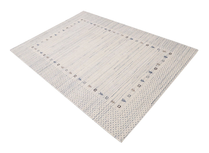 Ivory Contemporary Gabbeh Border Design Hand Loomed Wool Rug - The Rug Decor