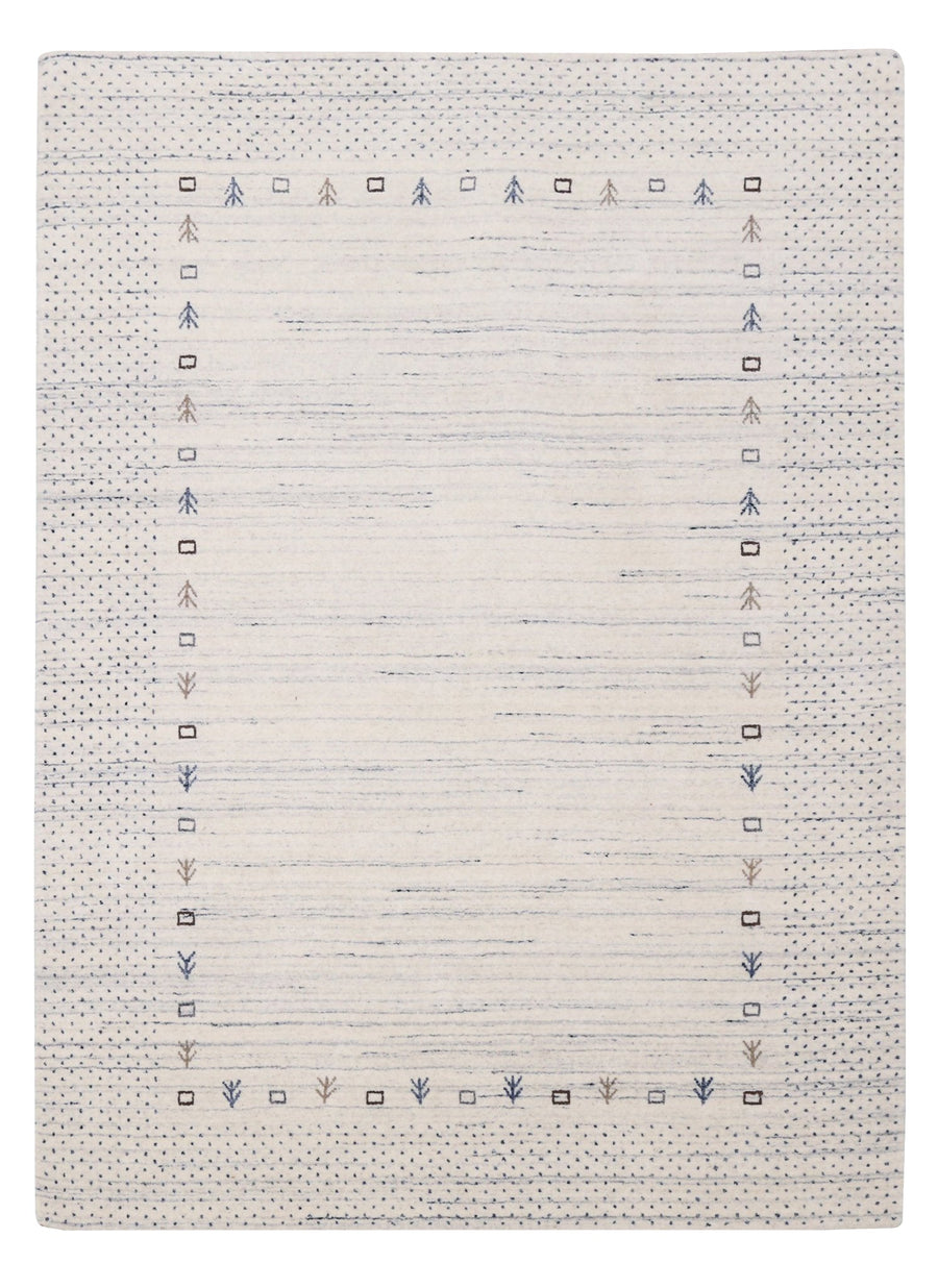 Ivory Contemporary Gabbeh Border Design Hand Loomed Wool Rug - The Rug Decor