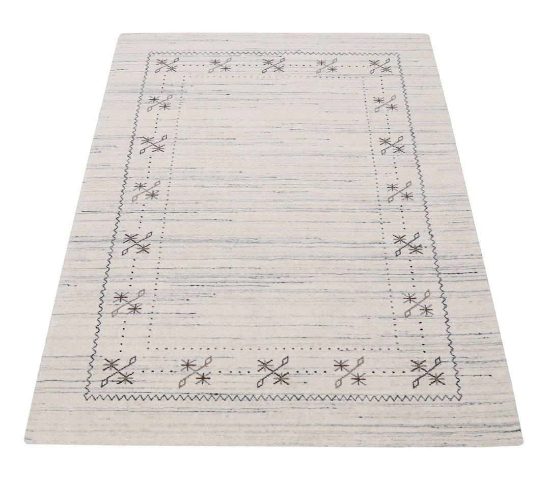 Ivory Gabbeh Border Design Hand Loomed Wool Rug - The Rug Decor