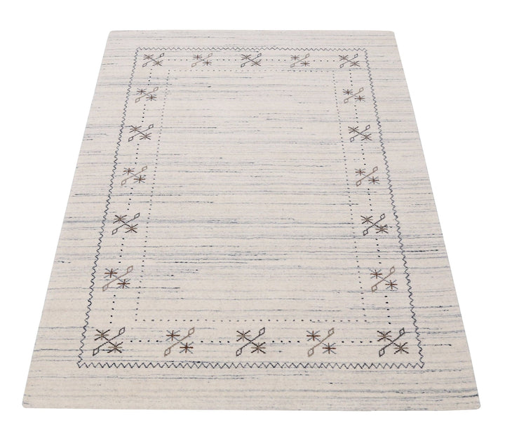 Ivory Gabbeh Border Design Hand Loomed Wool Rug - The Rug Decor