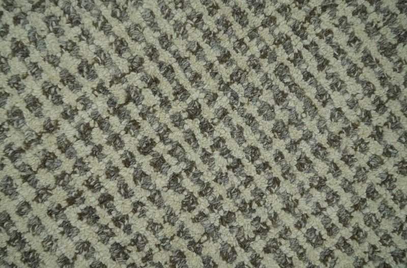 Ivory, Gray and Brown 5x7.6 Diamond Textured Hand Tufted wool area rug - The Rug Decor