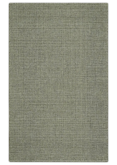 Ivory, Gray and Brown 5x7.6 Diamond Textured Hand Tufted wool area rug - The Rug Decor