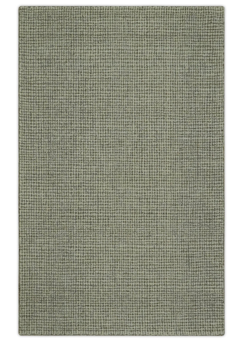 Ivory, Gray and Brown 5x7.6 Diamond Textured Hand Tufted wool area rug - The Rug Decor