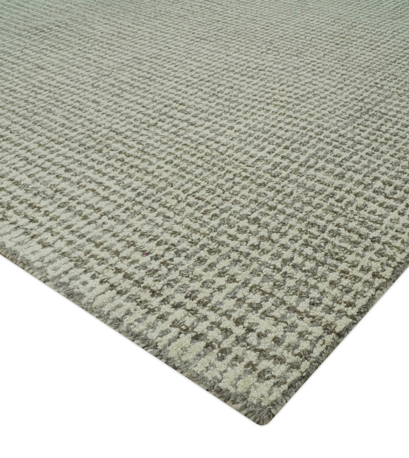 Ivory, Gray and Brown 5x7.6 Diamond Textured Hand Tufted wool area rug - The Rug Decor