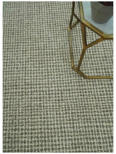 Ivory, Gray and Brown 5x7.6 Diamond Textured Hand Tufted wool area rug - The Rug Decor