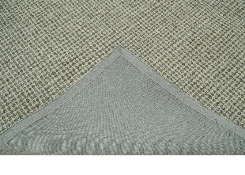 Ivory, Gray and Brown 5x7.6 Diamond Textured Hand Tufted wool area rug - The Rug Decor