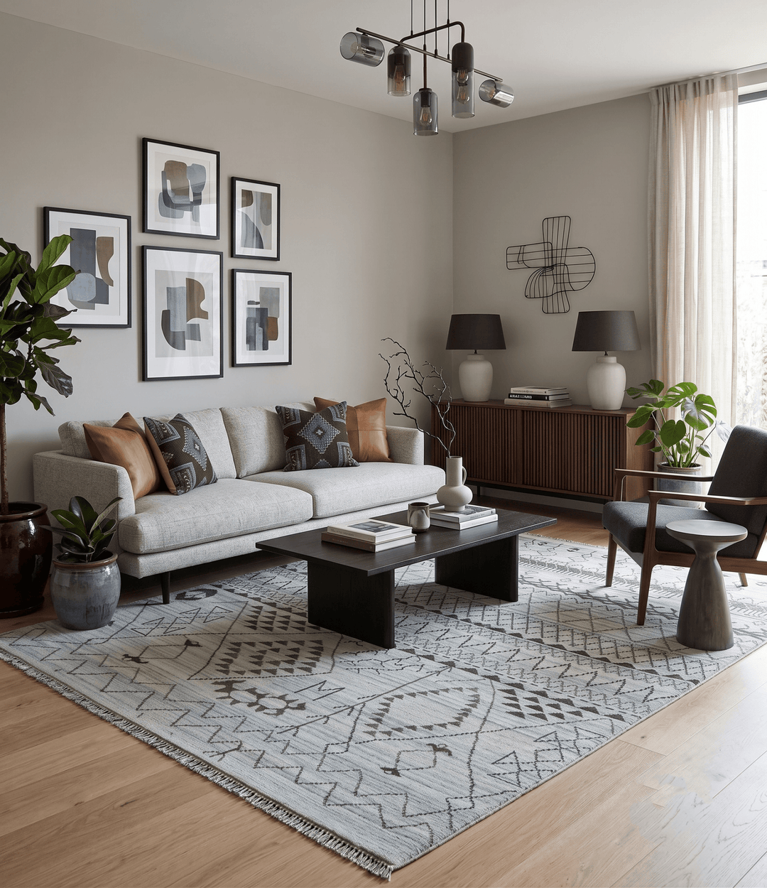 Ivory, Gray and Charcoal Hand Knotted Multi size Southwestern wool area Rug - The Rug Decor