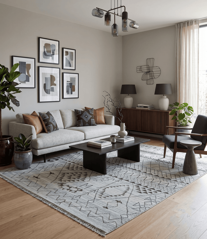 Ivory, Gray and Charcoal Hand Knotted Multi size Southwestern wool area Rug - The Rug Decor