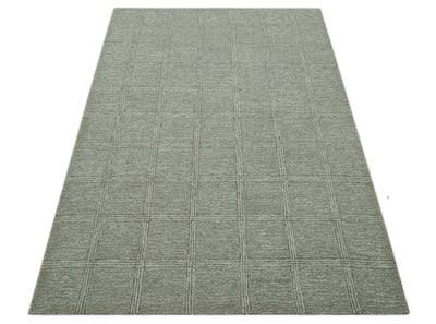 Ivory, Gray and Olive Modern Geometrical 5x7 Hand Tufted wool area rug - The Rug Decor