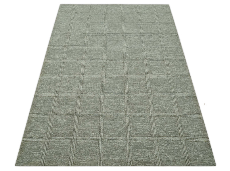 Ivory, Gray and Olive Modern Geometrical 5x7 Hand Tufted wool area rug - The Rug Decor