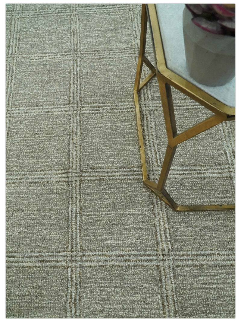 Ivory, Gray and Olive Modern Geometrical 5x7 Hand Tufted wool area rug - The Rug Decor