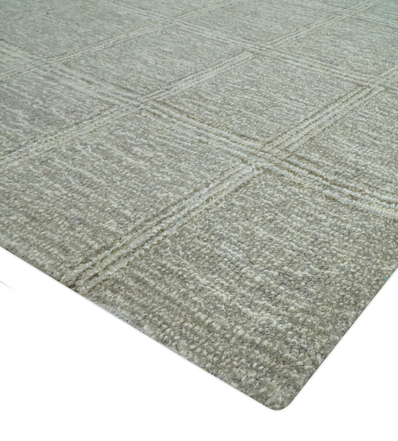 Ivory, Gray and Olive Modern Geometrical 5x7 Hand Tufted wool area rug - The Rug Decor