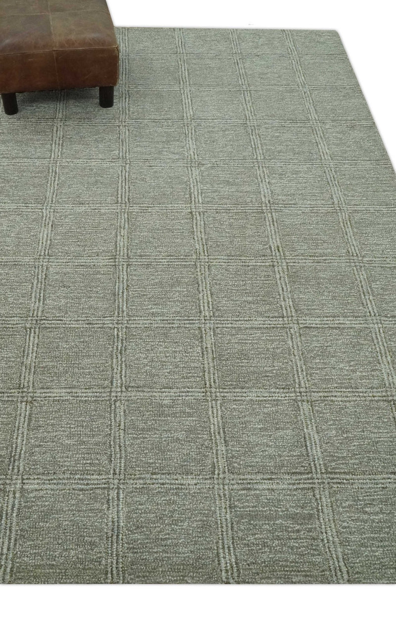 Ivory, Gray and Olive Modern Geometrical 5x7 Hand Tufted wool area rug - The Rug Decor