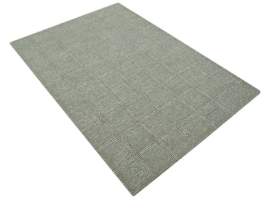 Ivory, Gray and Olive Modern Geometrical 5x7 Hand Tufted wool area rug - The Rug Decor