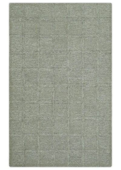 Ivory, Gray and Olive Modern Geometrical 5x7 Hand Tufted wool area rug - The Rug Decor