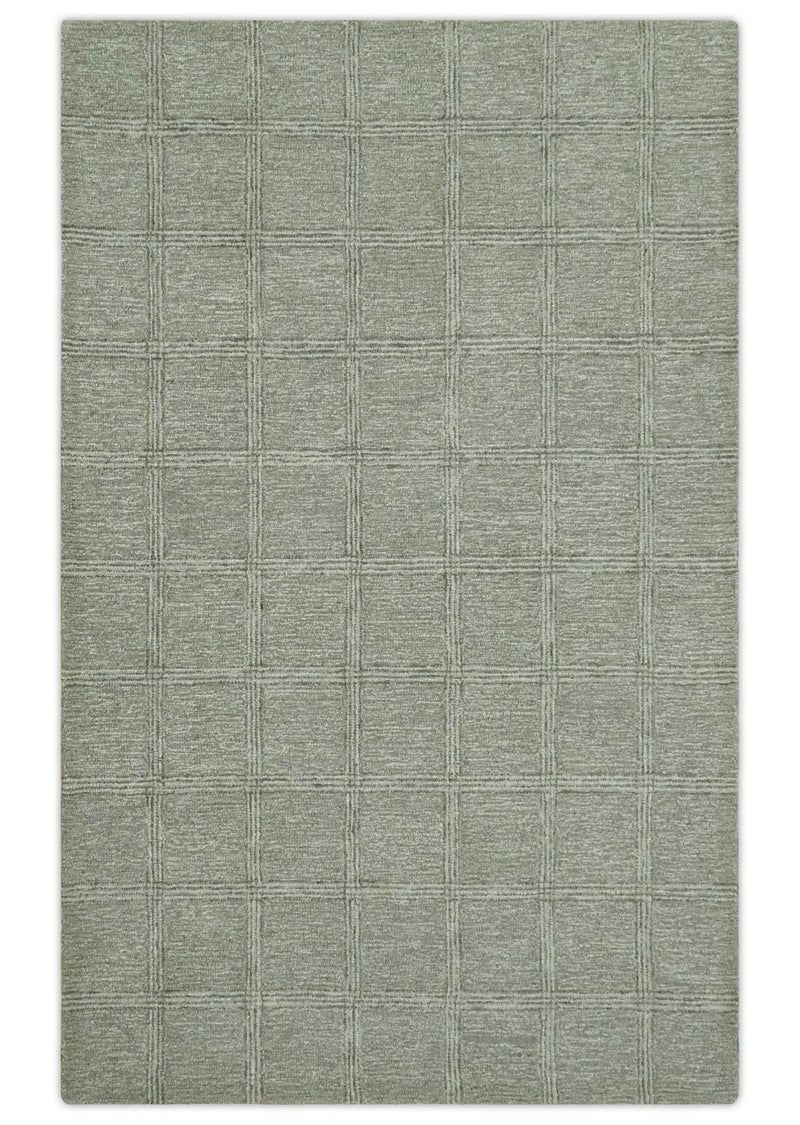 Ivory, Gray and Olive Modern Geometrical 5x7 Hand Tufted wool area rug - The Rug Decor