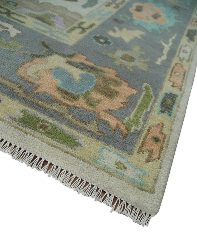 Ivory, Gray, Beige and Green Hand knotted 8x10 Traditional Oushak Wool Area Rug - The Rug Decor