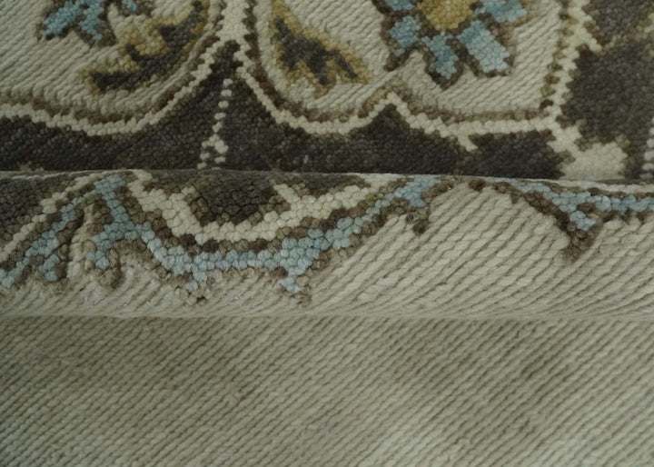 Ivory, Green and Beige Traditional Medallion Hand knotted Multi Size wool Area Rug - The Rug Decor
