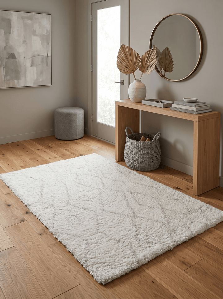 Ivory Modern Style Handmade Wool Area Rug - The Rug Decor