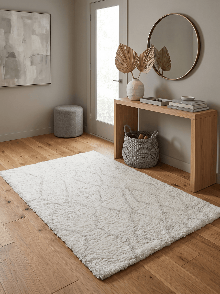 Ivory Modern Style Handmade Wool Area Rug - The Rug Decor